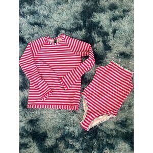 Oscar de la Renta Swimsuit‎ Set 12Y Red White Striped Rash Guard